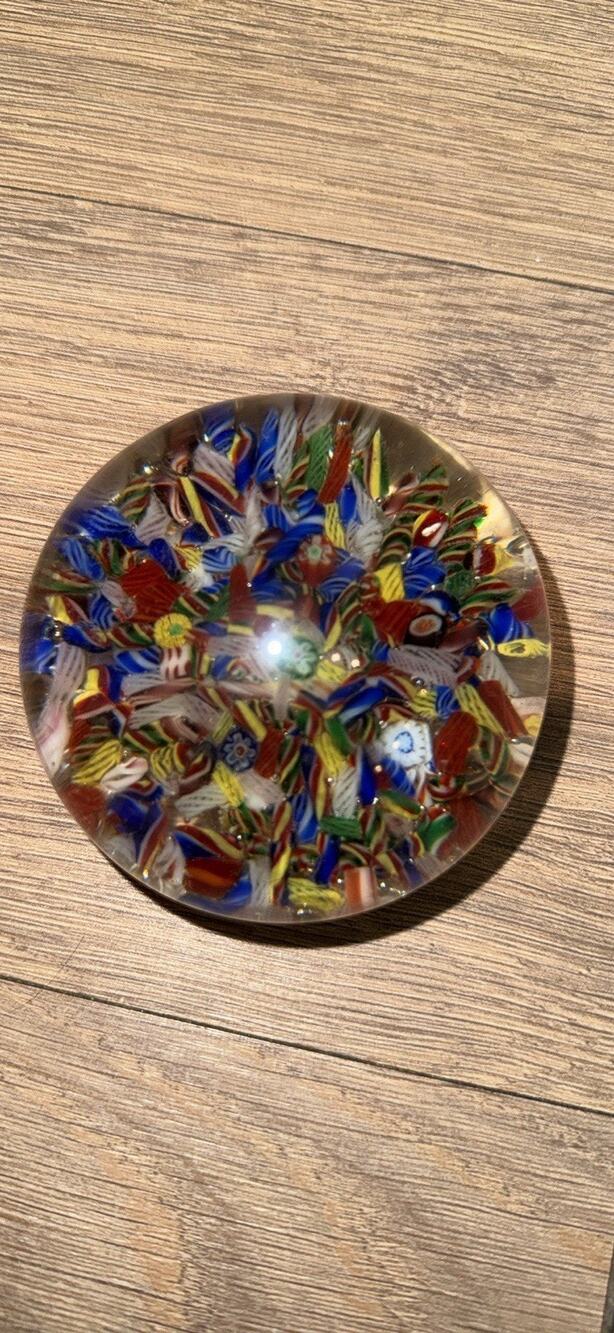Vintage SMALL Art Glass Millefiori Colorful Cane Paperweight - 2 1/2" Diameter